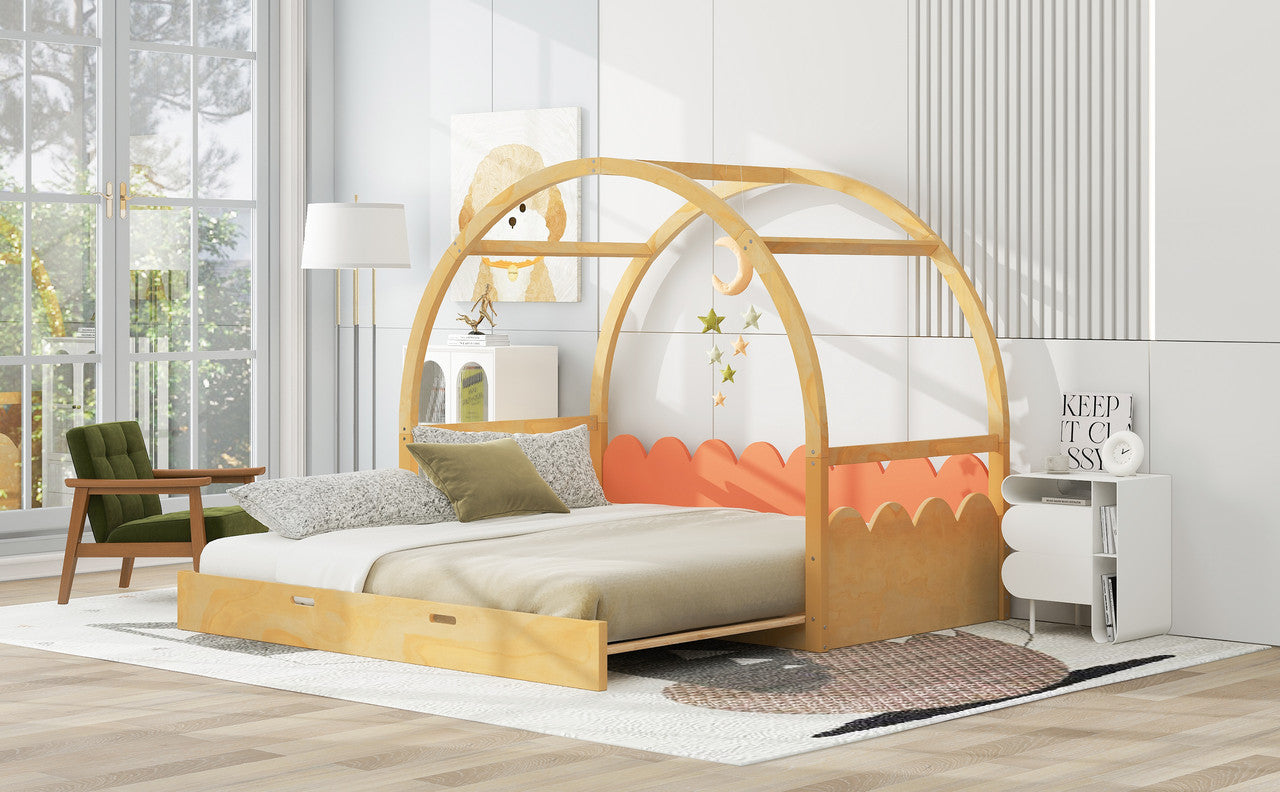 Twin Size Stretchable Vaulted Roof Bed Kids Bed Pine Wood Frame