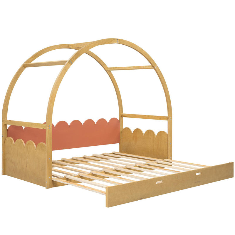 Twin Size Stretchable Vaulted Roof Bed Kids Bed Pine Wood Frame