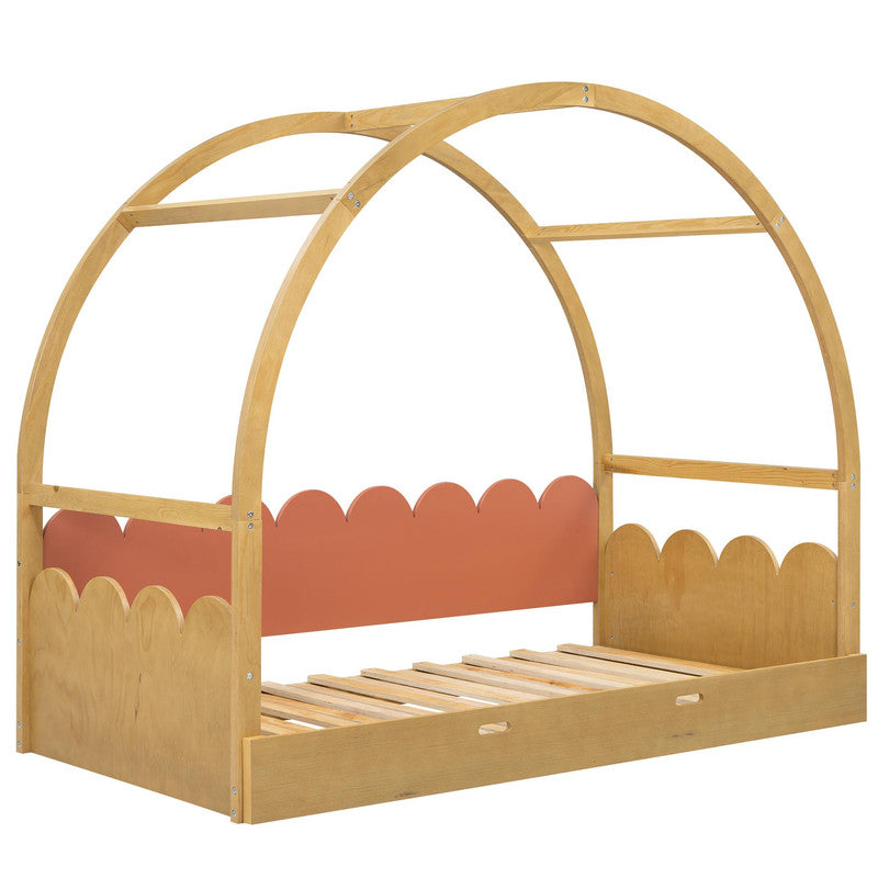 Twin Size Stretchable Vaulted Roof Bed Kids Bed Pine Wood Frame