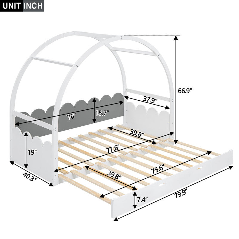 Twin Size Stretchable Vaulted Roof Bed Kids Bed Pine Wood Frame