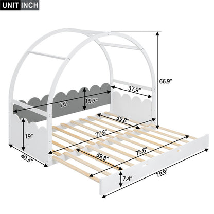 Twin Size Stretchable Vaulted Roof Bed Kids Bed Pine Wood Frame