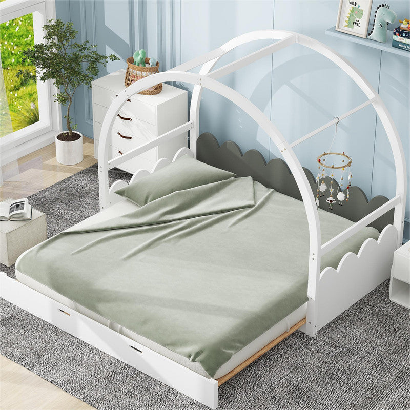 Twin Size Stretchable Vaulted Roof Bed Kids Bed Pine Wood Frame