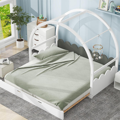 Twin Size Stretchable Vaulted Roof Bed Kids Bed Pine Wood Frame
