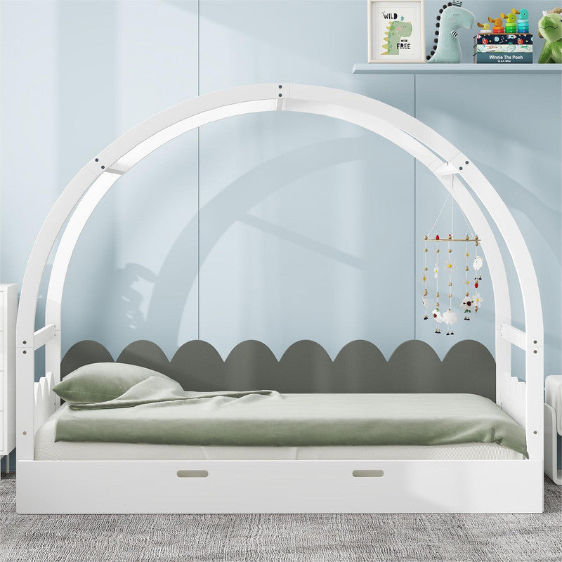 Twin Size Stretchable Vaulted Roof Bed Kids Bed Pine Wood Frame