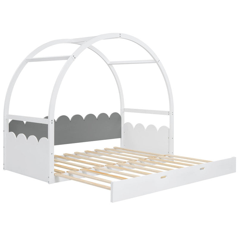 Twin Size Stretchable Vaulted Roof Bed Kids Bed Pine Wood Frame