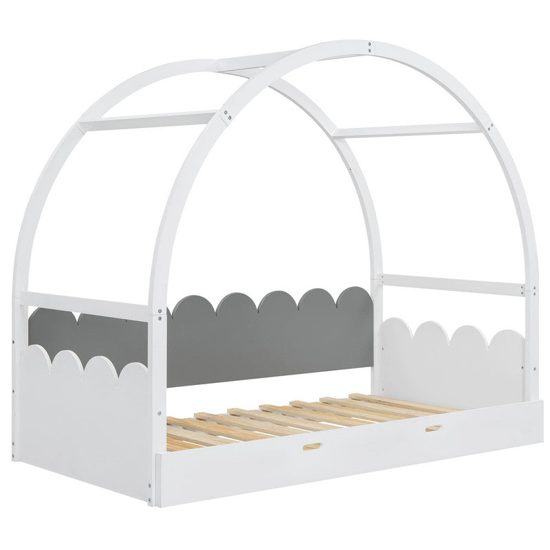 Twin Size Stretchable Vaulted Roof Bed Kids Bed Pine Wood Frame