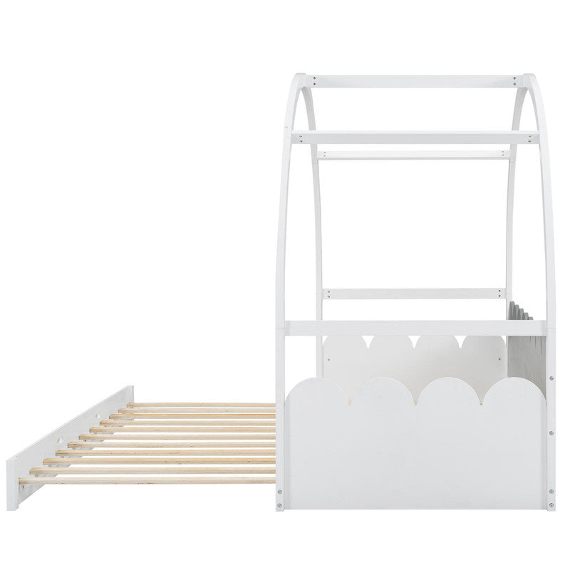 Twin Size Stretchable Vaulted Roof Bed Kids Bed Pine Wood Frame