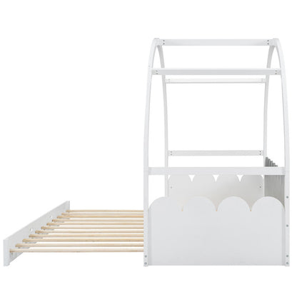 Twin Size Stretchable Vaulted Roof Bed Kids Bed Pine Wood Frame