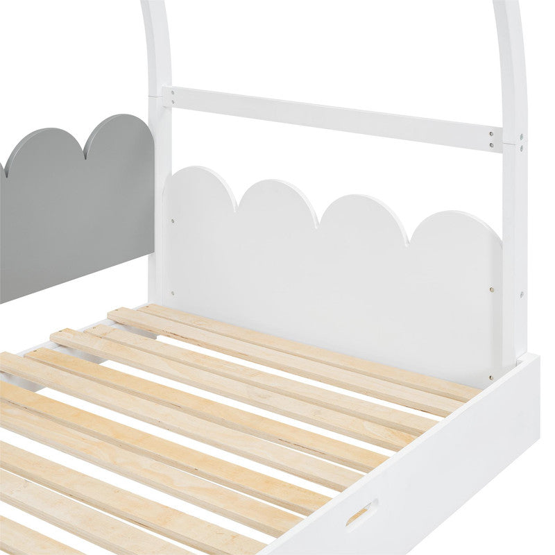 Twin Size Stretchable Vaulted Roof Bed Kids Bed Pine Wood Frame