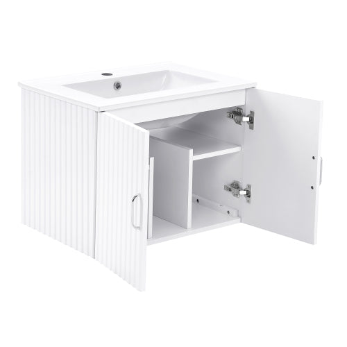 24'' Floating Wall Mounted Bathroom Vanity with White Porcelain Sink and Soft Close Doors