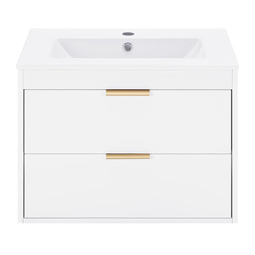 24'' floating wall mounted bathroom vanity with white ceramic sink and drawer storage