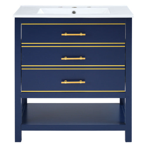 Modern 30inch Navy Blue Bathroom Vanity Cabinet Combo with Open Storge