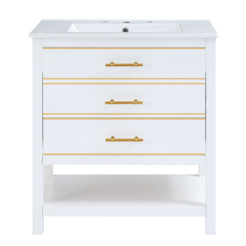 Modern 30inch White Bathroom Vanity Cabinet Combo with Open Storge