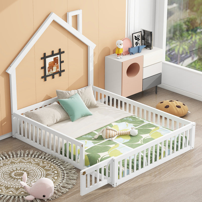 Wood Full Size Platform Bed with Guardrail