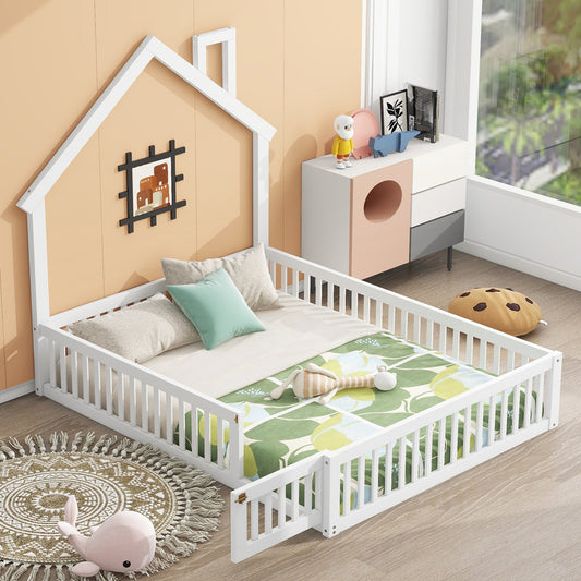 Wood Full Size Platform Bed with Guardrail