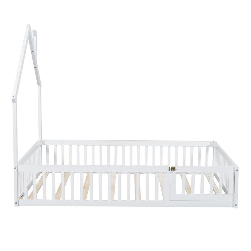 Wood Full Size Platform Bed with Guardrail