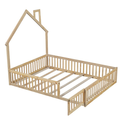 Wood Full Size Platform Bed with Guardrail