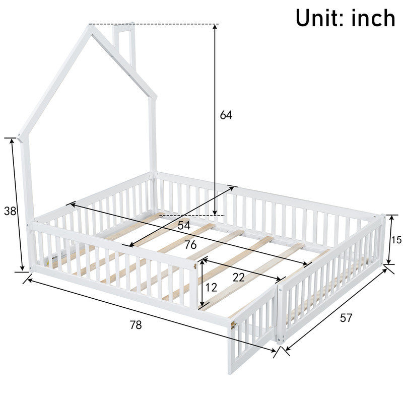 Wood Full Size Platform Bed with Guardrail