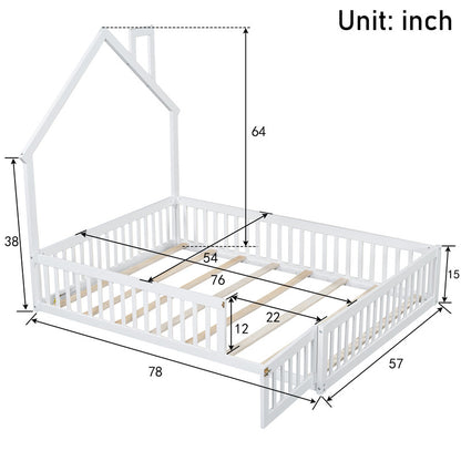 Wood Full Size Platform Bed with Guardrail