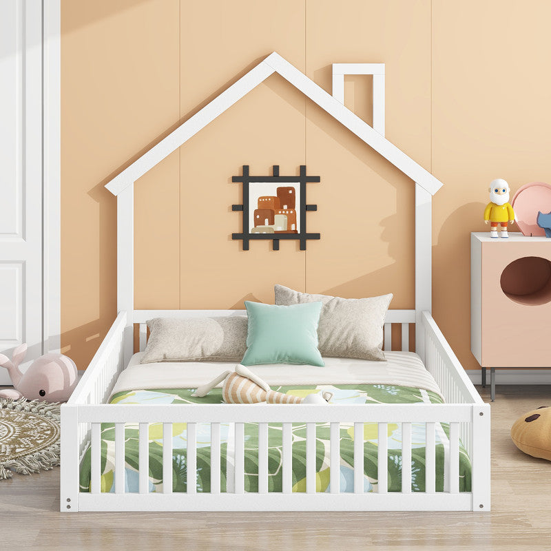 Wood Full Size Platform Bed with Guardrail