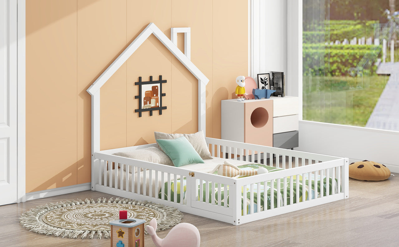 Wood Full Size Platform Bed with Guardrail
