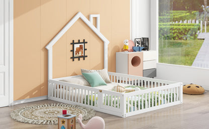 Wood Full Size Platform Bed with Guardrail