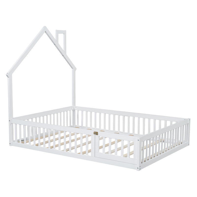 Wood Full Size Platform Bed with Guardrail