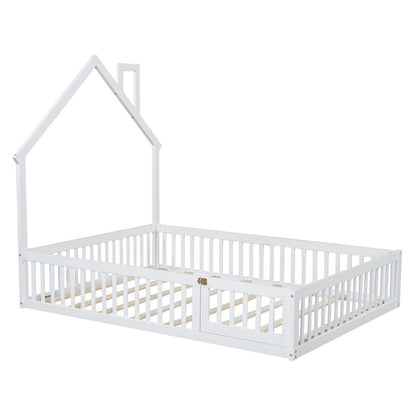 Wood Full Size Platform Bed with Guardrail