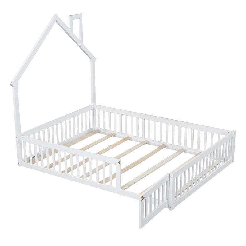 Wood Full Size Platform Bed with Guardrail