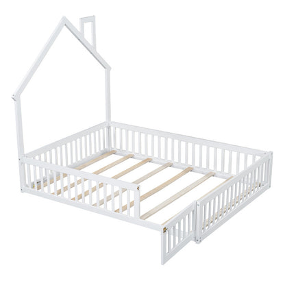 Wood Full Size Platform Bed with Guardrail
