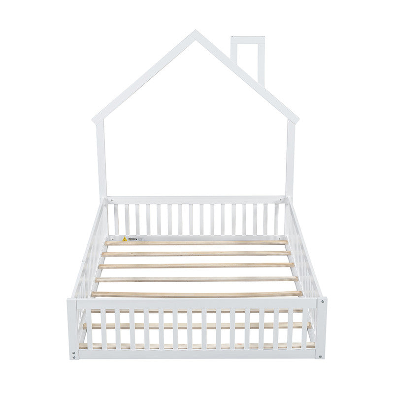 Wood Full Size Platform Bed with Guardrail