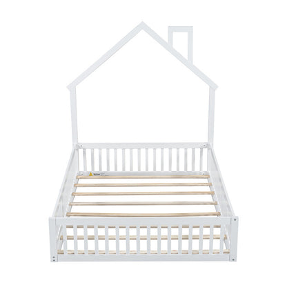 Wood Full Size Platform Bed with Guardrail