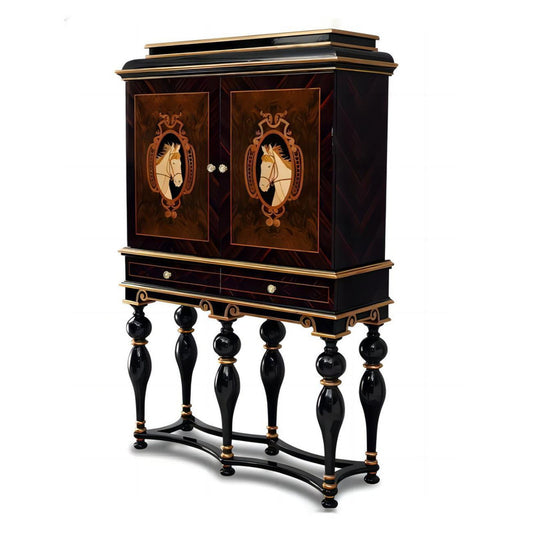 Royal Luxury Style Wooden Furniture High Multi-functional Cabinet with Horse Pattern