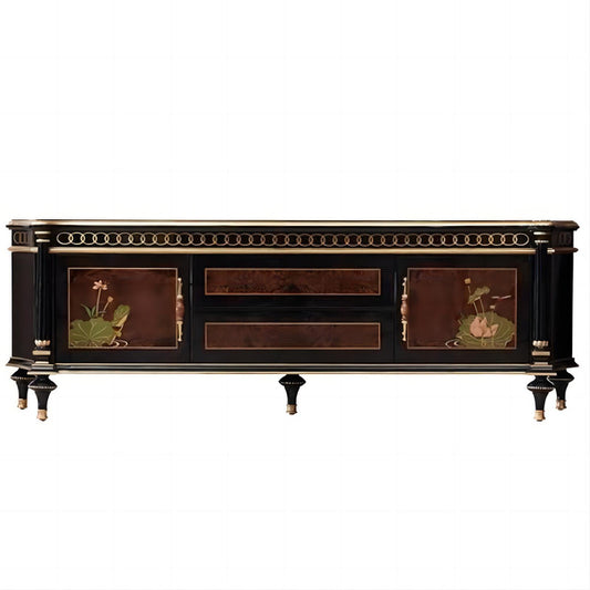The Lotus Pond by Moonlight Series Wooden TV Stands with Lotus Leaf Pattern
