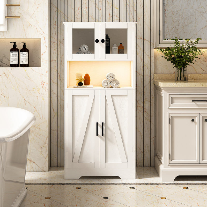 Four Door Storage Cabinets with LED Light, Open Shelf, Display Cabinet with Transparent Acrylic Cabinet Door
