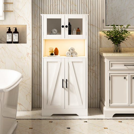 Four Door Storage Cabinets with LED Light, Open Shelf, Display Cabinet with Transparent Acrylic Cabinet Door