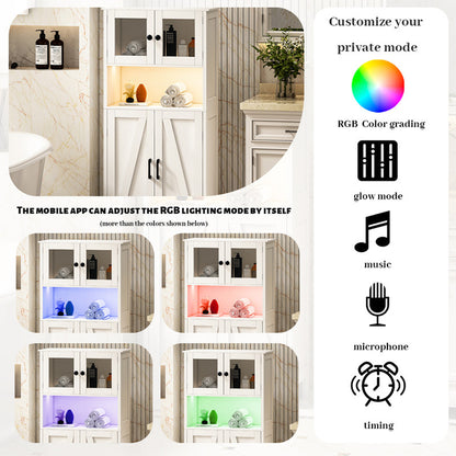 Four Door Storage Cabinets with LED Light, Open Shelf, Display Cabinet with Transparent Acrylic Cabinet Door