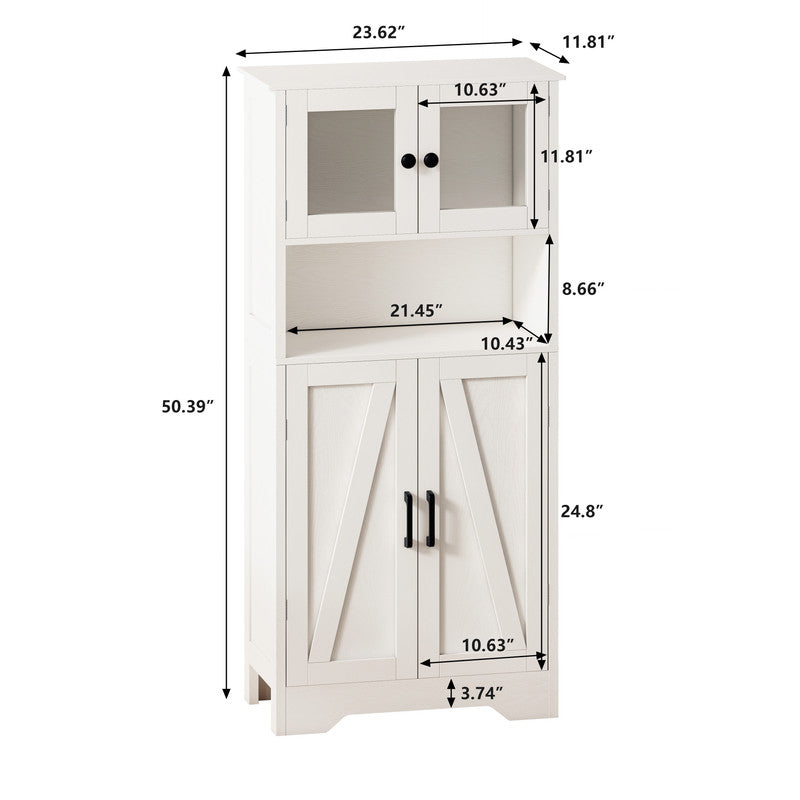 Four Door Storage Cabinets with LED Light, Open Shelf, Display Cabinet with Transparent Acrylic Cabinet Door