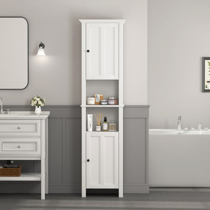 Bathroom Floor Storage Cabinet with 2 Doors Wooden Cabinet with 6 Shelves
