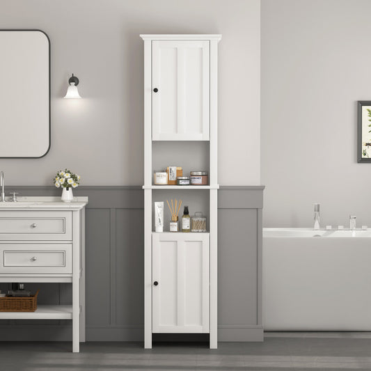Bathroom Floor Storage Cabinet with 2 Doors Wooden Cabinet with 6 Shelves