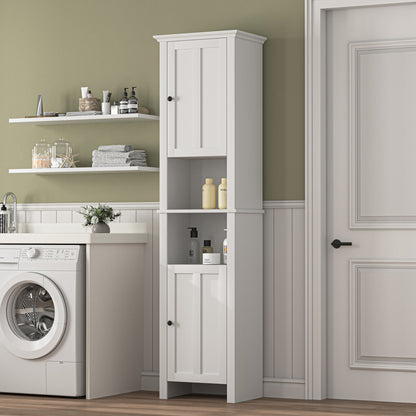 Bathroom Floor Storage Cabinet with 2 Doors Wooden Cabinet with 6 Shelves