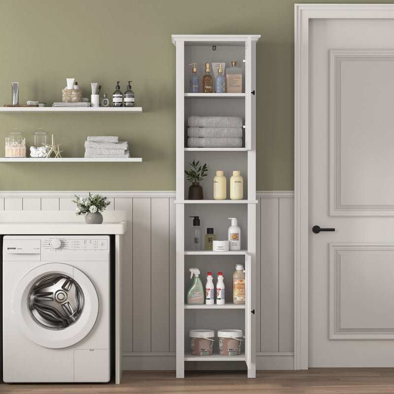 Bathroom Floor Storage Cabinet with 2 Doors Wooden Cabinet with 6 Shelves