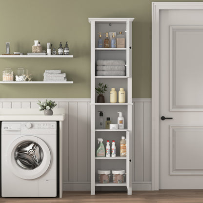 Bathroom Floor Storage Cabinet with 2 Doors Wooden Cabinet with 6 Shelves