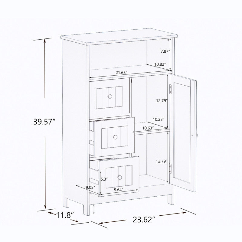 Bathroom Standing Storage Cabinet with 3 Drawers and 1 Door