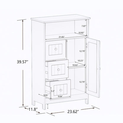 Bathroom Standing Storage Cabinet with 3 Drawers and 1 Door