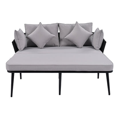 Outdoor Patio Daybed, Woven Nylon Rope Backrest with Washable Cushion
