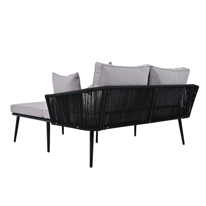 Outdoor Patio Daybed, Woven Nylon Rope Backrest with Washable Cushion