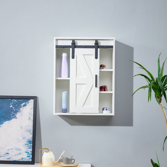 Wood Wall-Mounted Storage Cabinet, 5-Layer Toilet Bathroom Storage Cabinet, Multifunctional Cabinet with Adjustable Door