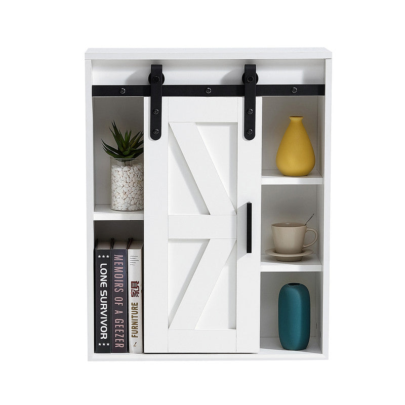 Wood Wall-Mounted Storage Cabinet, 5-Layer Toilet Bathroom Storage Cabinet, Multifunctional Cabinet with Adjustable Door