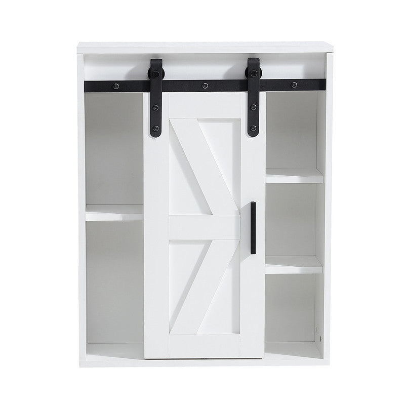 Wood Wall-Mounted Storage Cabinet, 5-Layer Toilet Bathroom Storage Cabinet, Multifunctional Cabinet with Adjustable Door